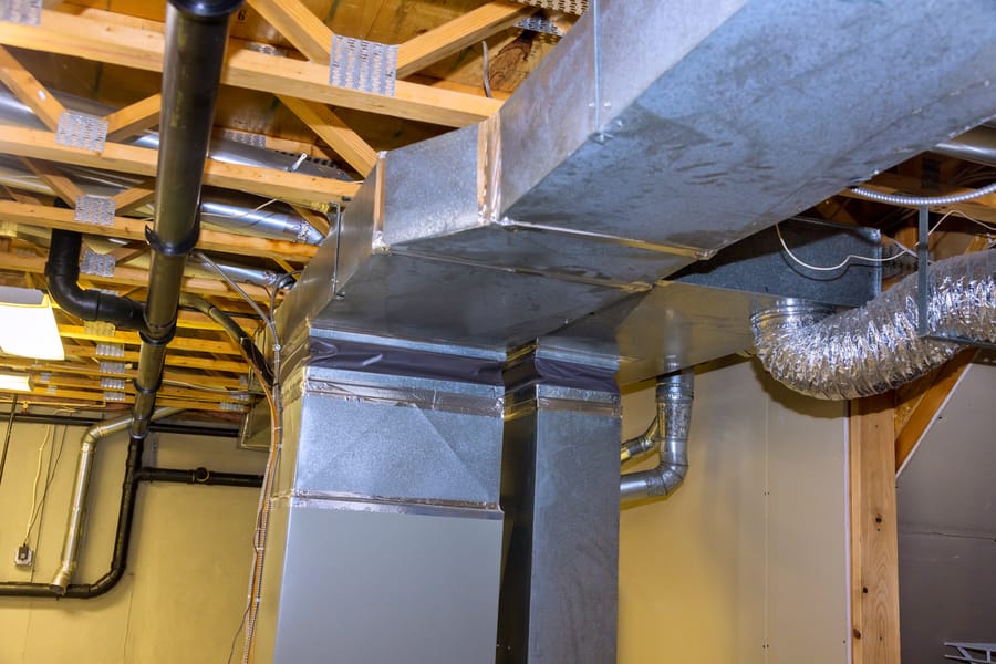 Exposed ductwork in basement.