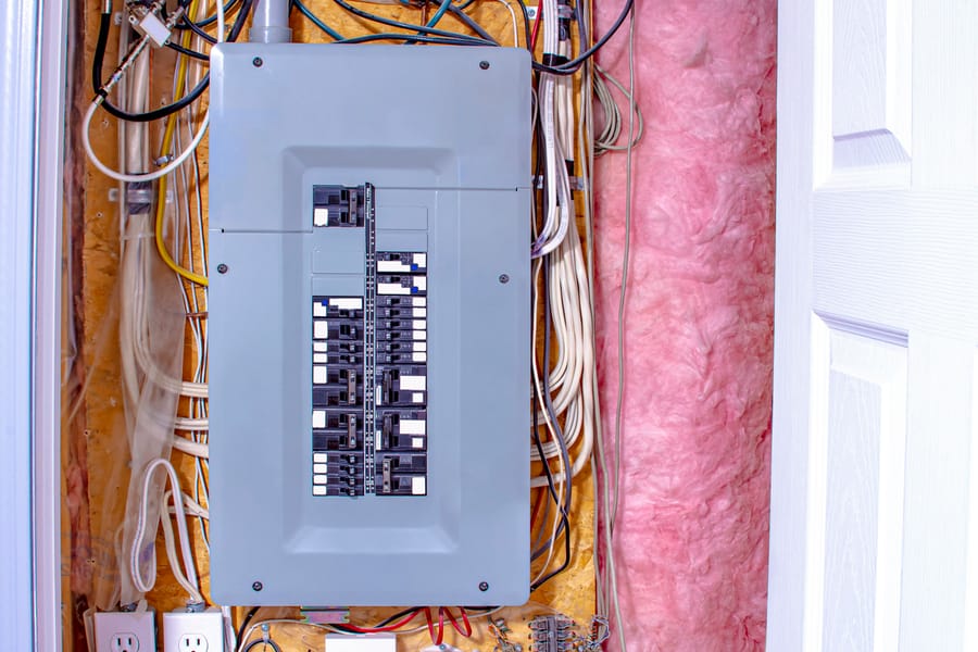 Electrical panel surrounded by insulation.