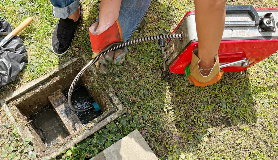 Cleaning an outdoor home sewer line.
